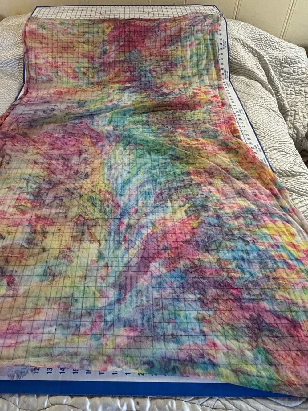 Large Watercolor Impressionist Gauze Scarf - Sheer Linen Cotton Blend Shawl